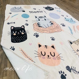 Meow life 卡通貓咪 法蘭絨毯 毛毯 空調毯 冷氣毯 午睡毯 兒童毯 保暖 柔軟 輕柔 舒適 [台灣現貨]-細節圖3