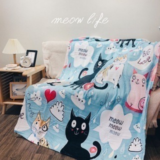 Meow life 卡通貓咪 法蘭絨毯 毛毯 空調毯 冷氣毯 午睡毯 兒童毯 保暖 柔軟 輕柔 舒適 [台灣現貨]-細節圖6
