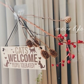 Meow life 貓咪木質掛牌 小木牌 木版畫 掛牌 吊牌 掛飾 掛件 歡迎板 寵物掛牌 牆壁掛飾 [台灣現貨]-規格圖7