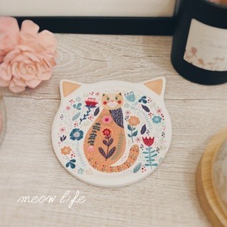 Meow life 貓咪 陶瓷杯墊 吸水杯墊 防滑杯墊 隔熱墊 防滑墊 貓型 古典歐風 [台灣現貨]-細節圖4