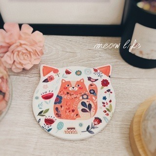 Meow life 貓咪 陶瓷杯墊 吸水杯墊 防滑杯墊 隔熱墊 防滑墊 貓型 古典歐風 [台灣現貨]-細節圖5