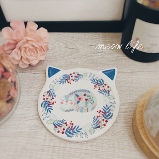 Meow life 貓咪 陶瓷杯墊 吸水杯墊 防滑杯墊 隔熱墊 防滑墊 貓型 古典歐風 [台灣現貨]-細節圖6