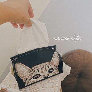 Meow life 貓咪 皮革 衛生紙套 面紙套 衛生紙收納 抽取式 [台灣現貨]-細節圖5