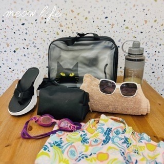 Meow life 黑貓 乾濕分離 可放鞋 漱洗包 游泳包 沙灘包 洗澡包 手提包 旅行收納包 運動包 [台灣現貨]-細節圖2