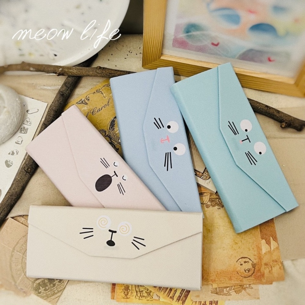 Meow life 貓咪 折疊眼鏡盒 立體眼鏡盒 三角眼鏡盒 眼鏡收納盒 墨鏡盒 眼鏡包 ins風 [台灣現貨]-細節圖2