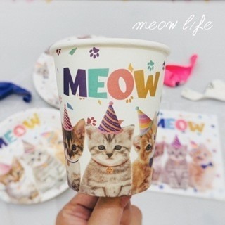 Meow life 貓咪 兒童 生日 派對 布置 桌巾 免洗餐盤 紙盤 紙杯 餐巾紙 裝飾 用品 [台灣現貨]-規格圖7