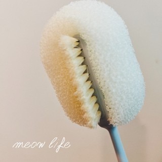 Meow life 低調貓耳 刷子海綿二合一杯刷 長柄杯刷 立體杯刷 雙紋路 [台灣現貨]-細節圖2