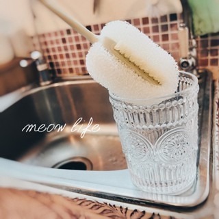 Meow life 低調貓耳 刷子海綿二合一杯刷 長柄杯刷 立體杯刷 雙紋路 [台灣現貨]-細節圖3