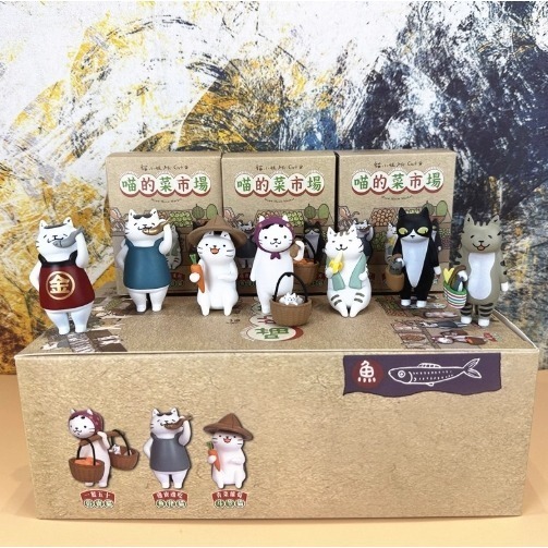 Meow life 主題貓咪擺件 貓咪菜市場 買菜 賣菜 吃魚 造型 [台灣現貨]-細節圖2