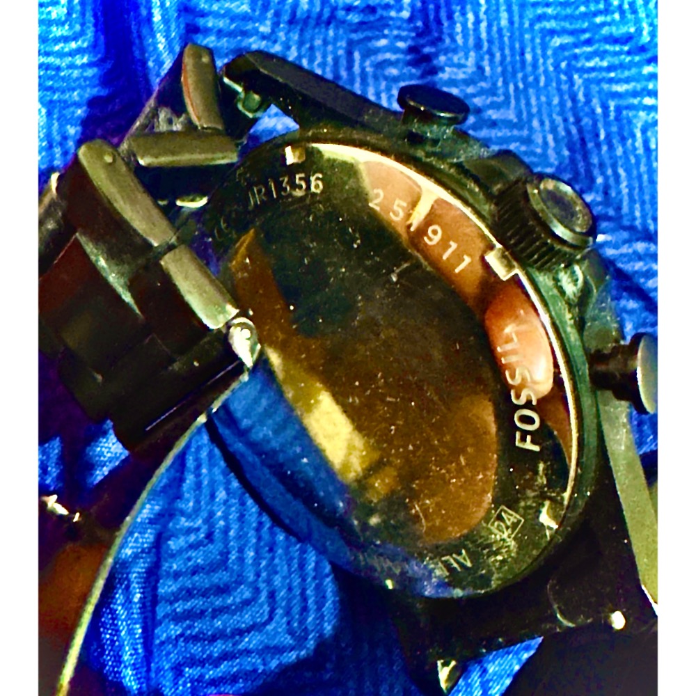 【二手】FOSSIL 經典三眼計時 黑色不鏽鋼石英錶 手錶 腕錶 JR1356 (需自行更換電池)-細節圖2