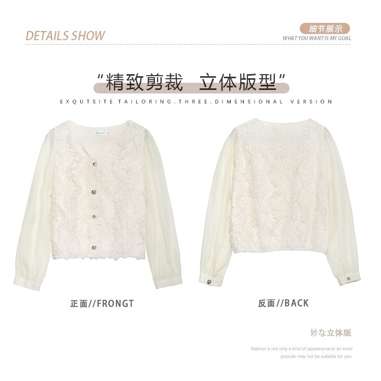 現貨 法式蕾絲繡花襯衫長袖上衣 L-細節圖4