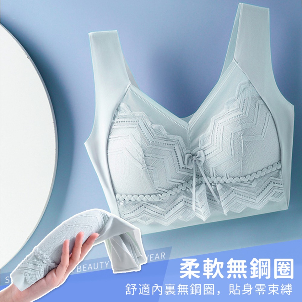【台中出貨】 無痕內衣 美背內衣 無鋼圈內衣 蕾絲內衣 包副乳 集中內衣 內衣 寬肩帶 舒適 集中 涼感內衣 大尺碼內衣-細節圖2
