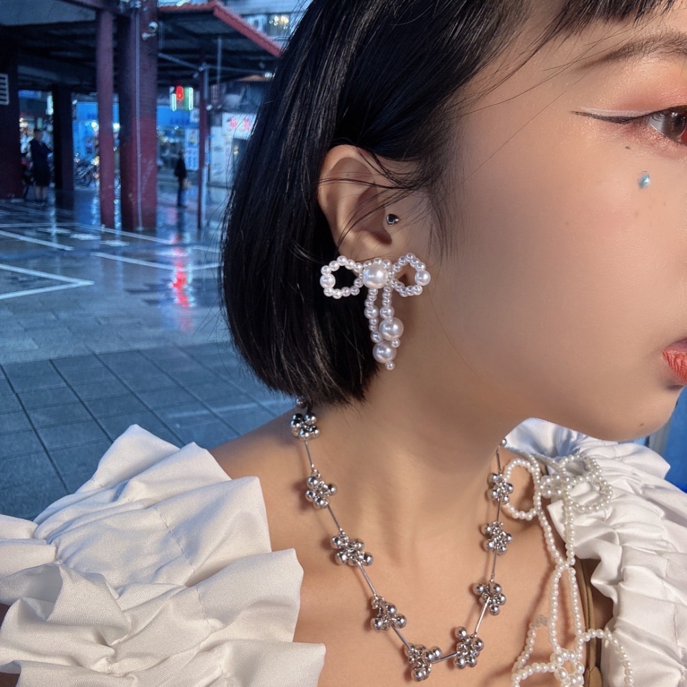 日系 花球銀珠珠項鍊-細節圖5