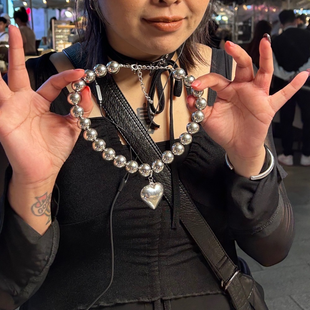 日系金屬珠珠愛心項鍊/大小珍珠手機背帶-細節圖6