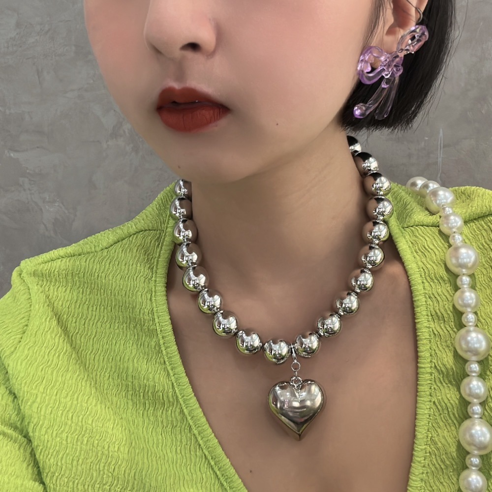 日系金屬珠珠愛心項鍊/大小珍珠手機背帶-細節圖3