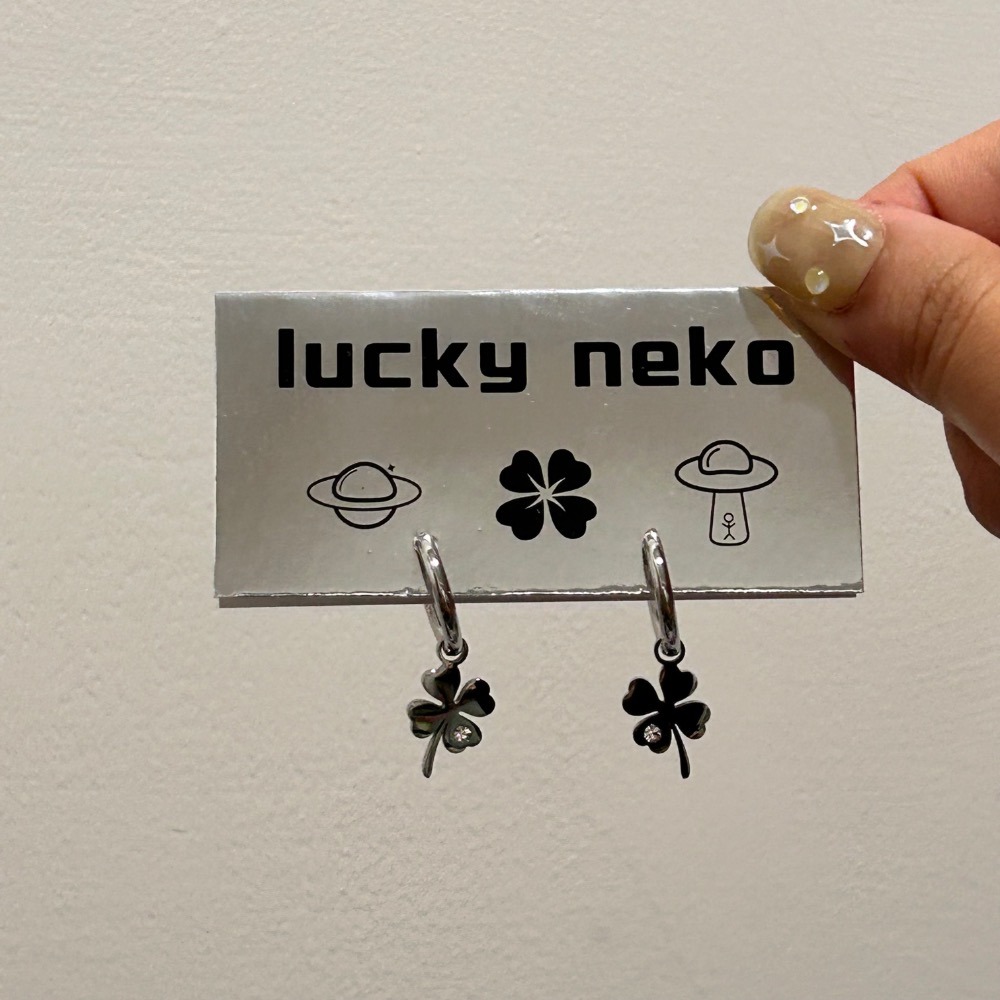 幸運草 小水鑽 耳扣耳環 🍀-細節圖2