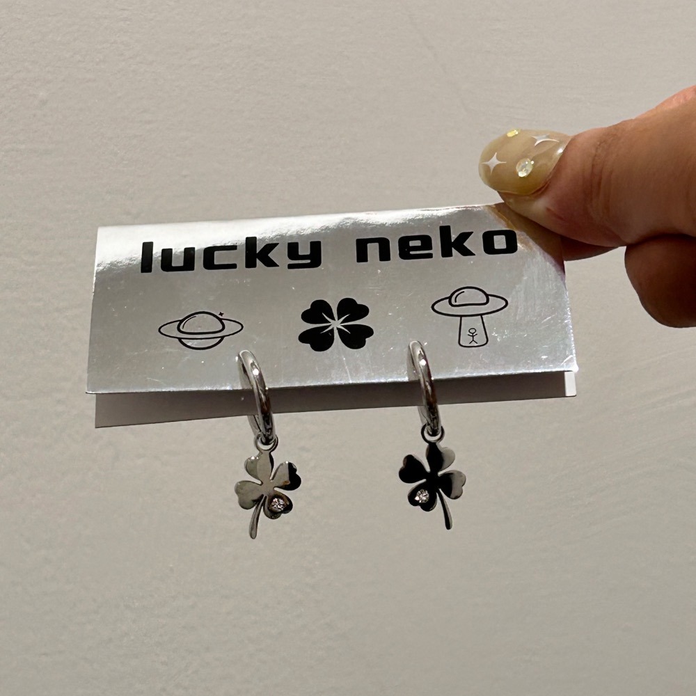 幸運草 小水鑽 耳扣耳環 🍀-細節圖3