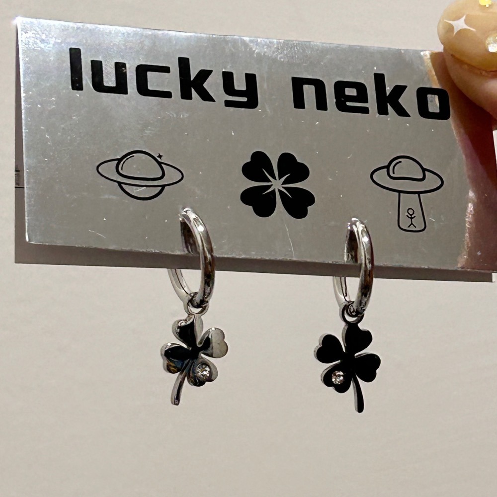 幸運草 小水鑽 耳扣耳環 🍀-細節圖5