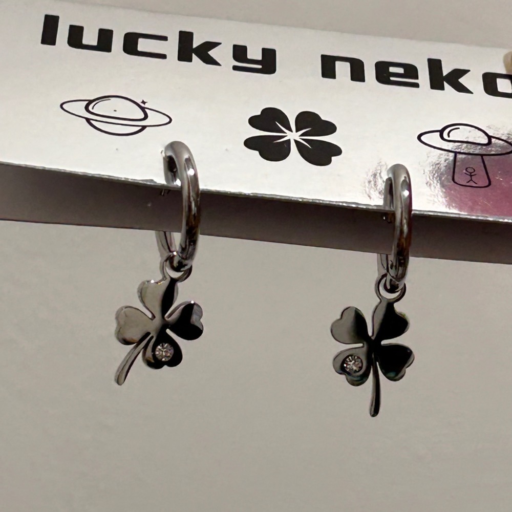 幸運草 小水鑽 耳扣耳環 🍀-細節圖7