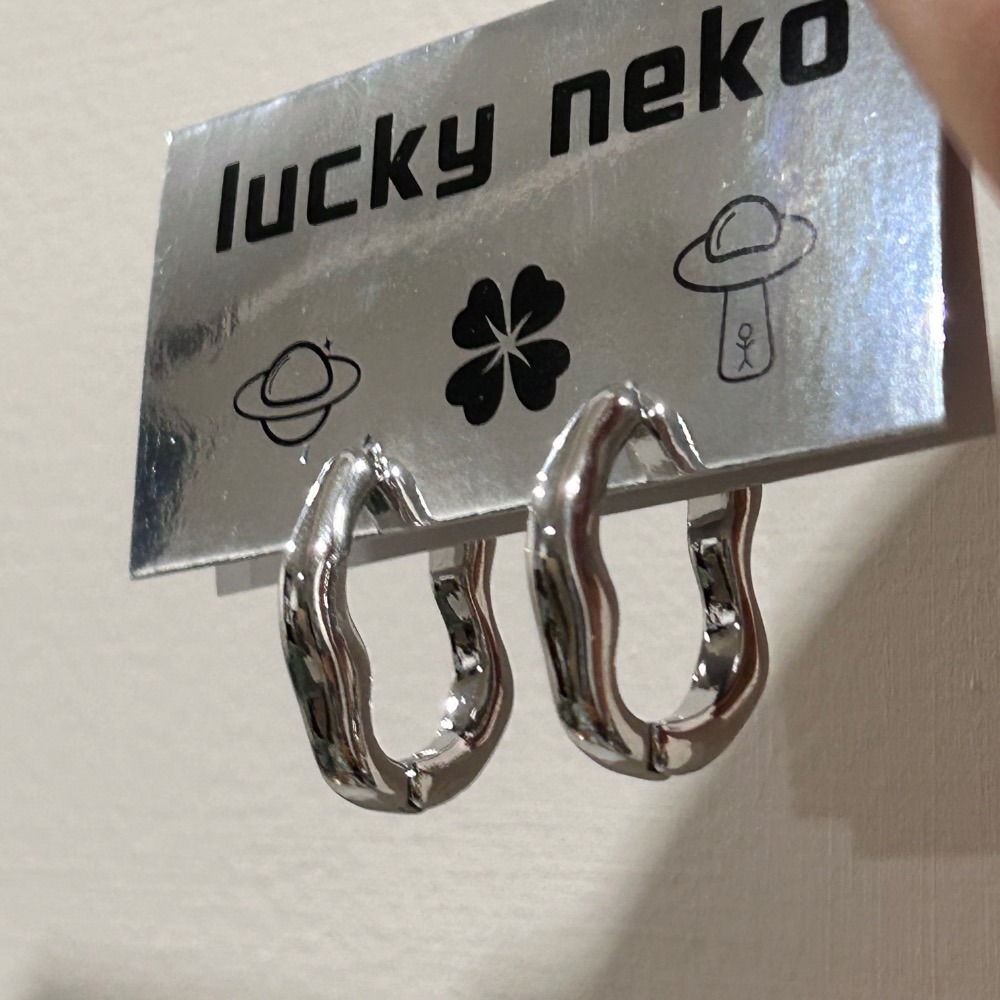 不規則橢圓銀色耳扣-細節圖2