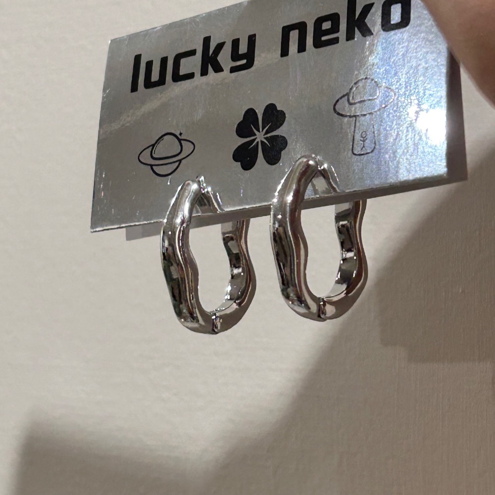 不規則橢圓銀色耳扣-細節圖4