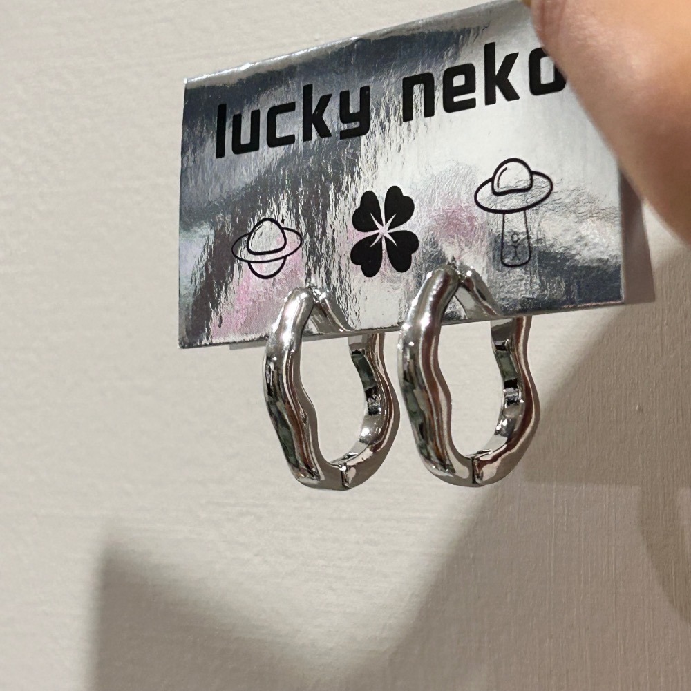 不規則橢圓銀色耳扣-細節圖5