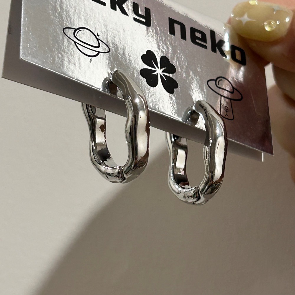 不規則橢圓銀色耳扣-細節圖6