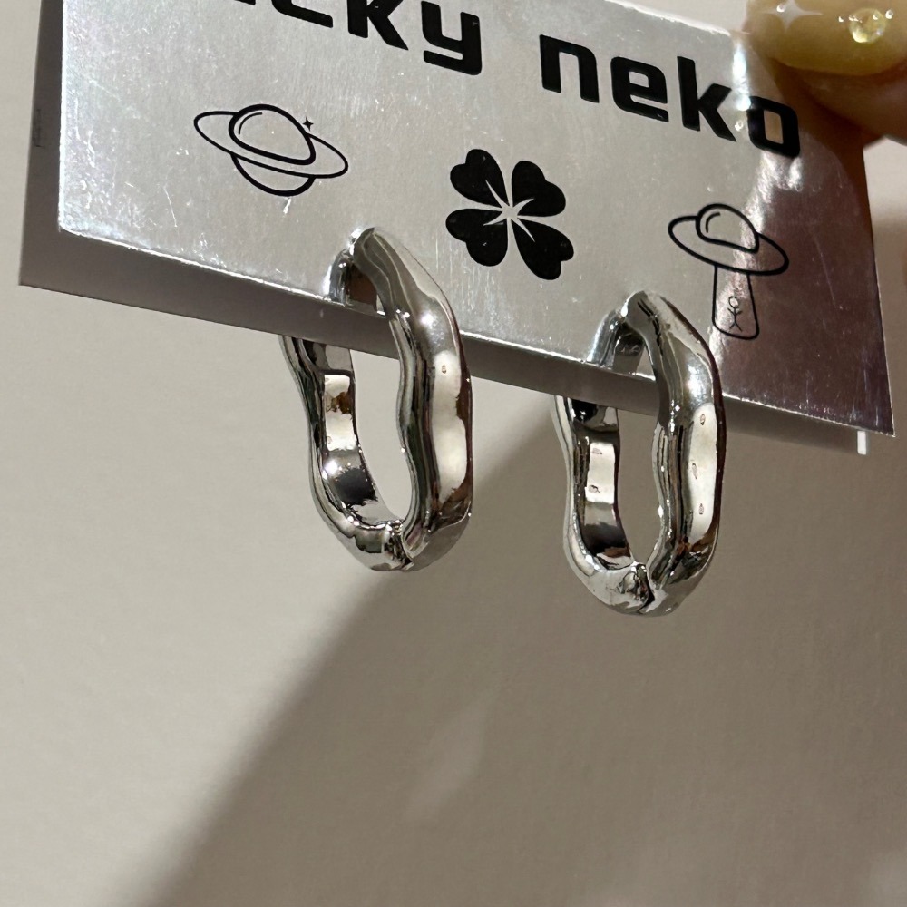 不規則橢圓銀色耳扣-細節圖7