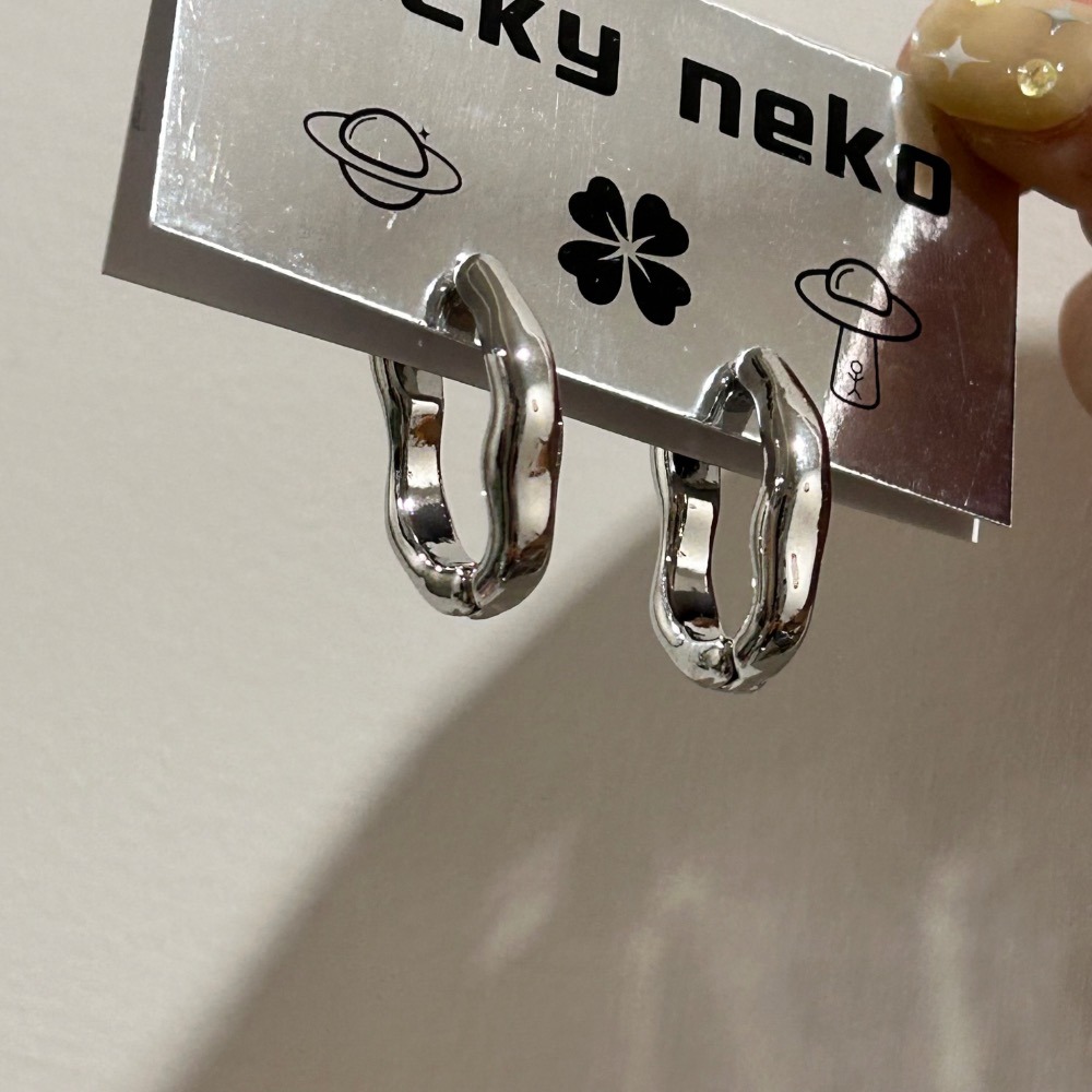 不規則橢圓銀色耳扣-細節圖8