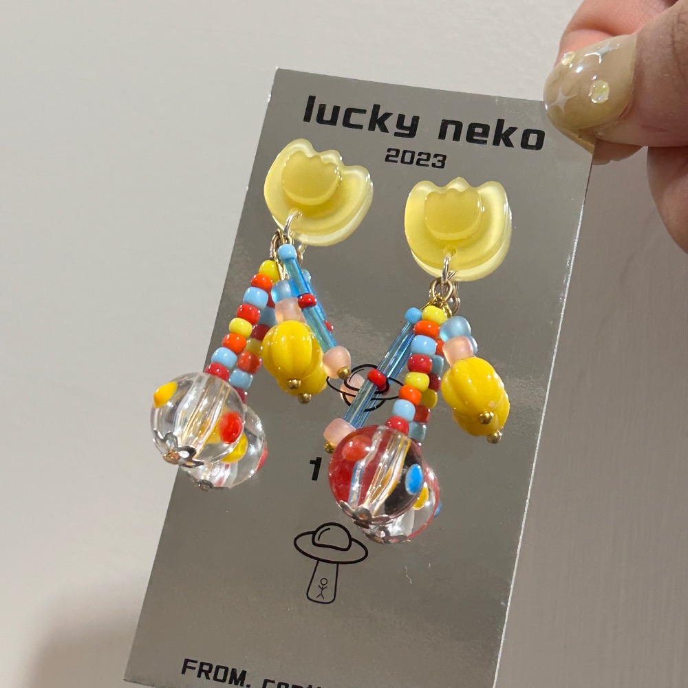 黃色小花串珠耳環 💛-細節圖2