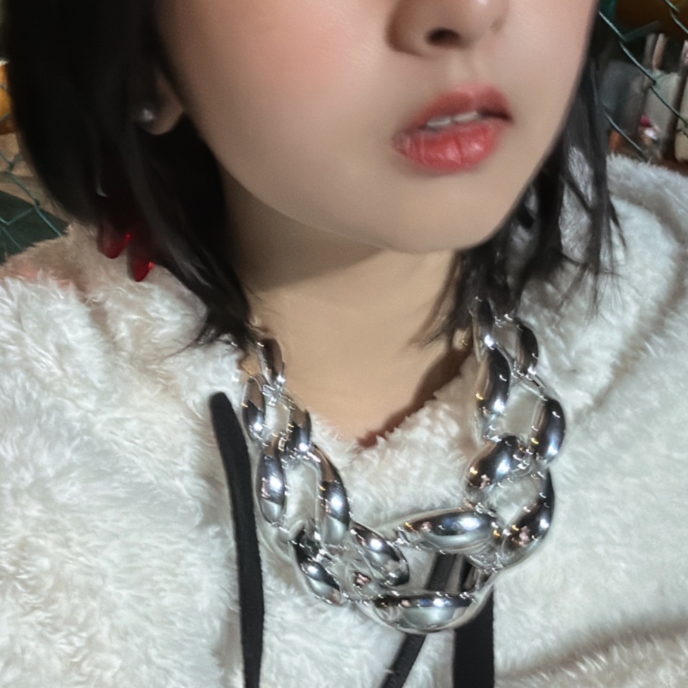 浮誇系 重質量 銀色壓克力鏈條 項鍊-細節圖3