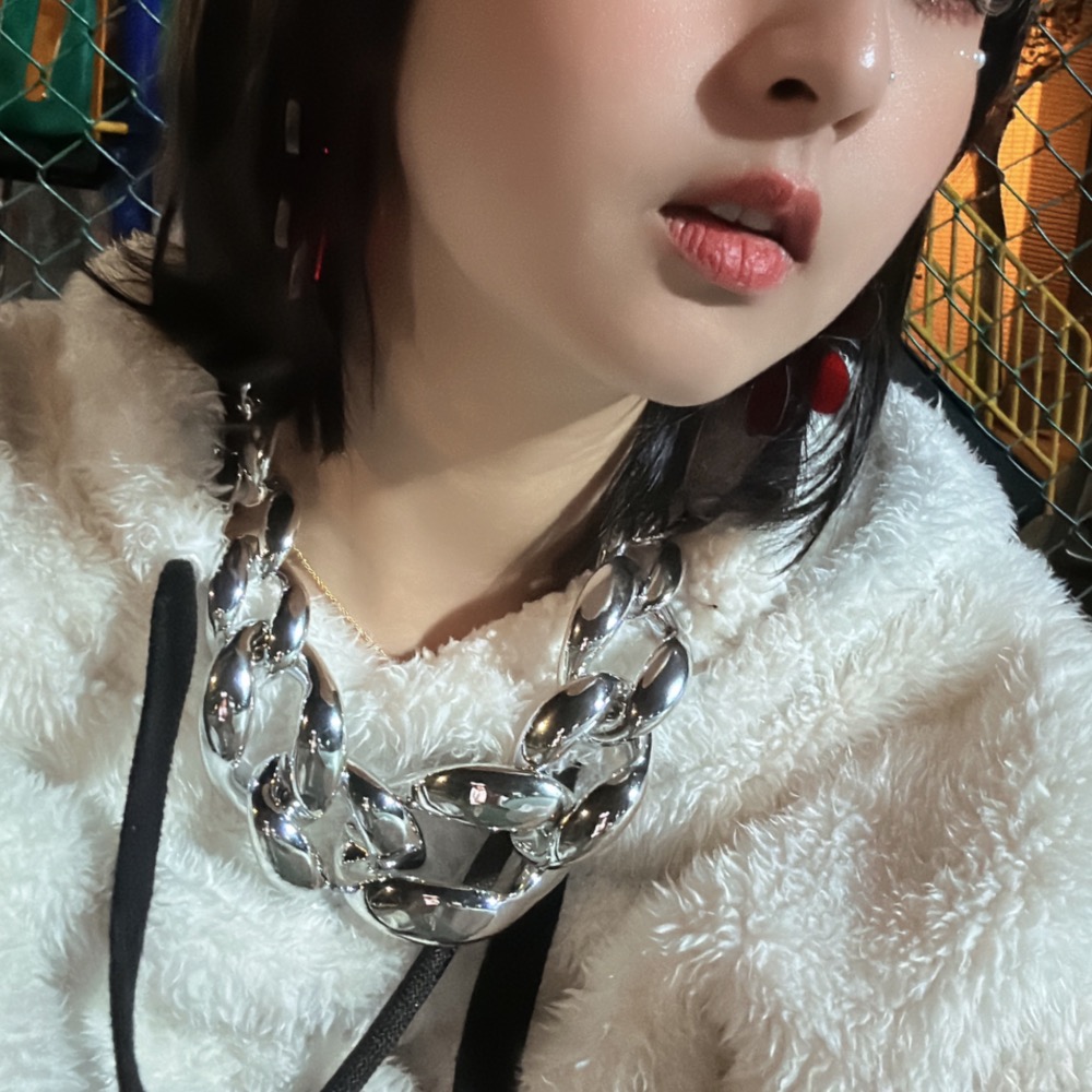 浮誇系 重質量 銀色壓克力鏈條 項鍊-細節圖4