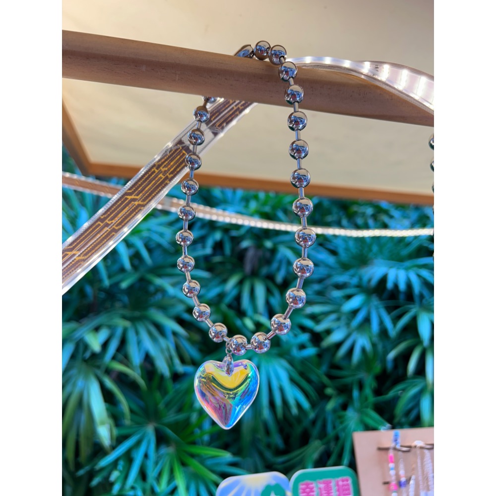 日系 銀色珠珠 特殊扣環 愛心鏈-細節圖2