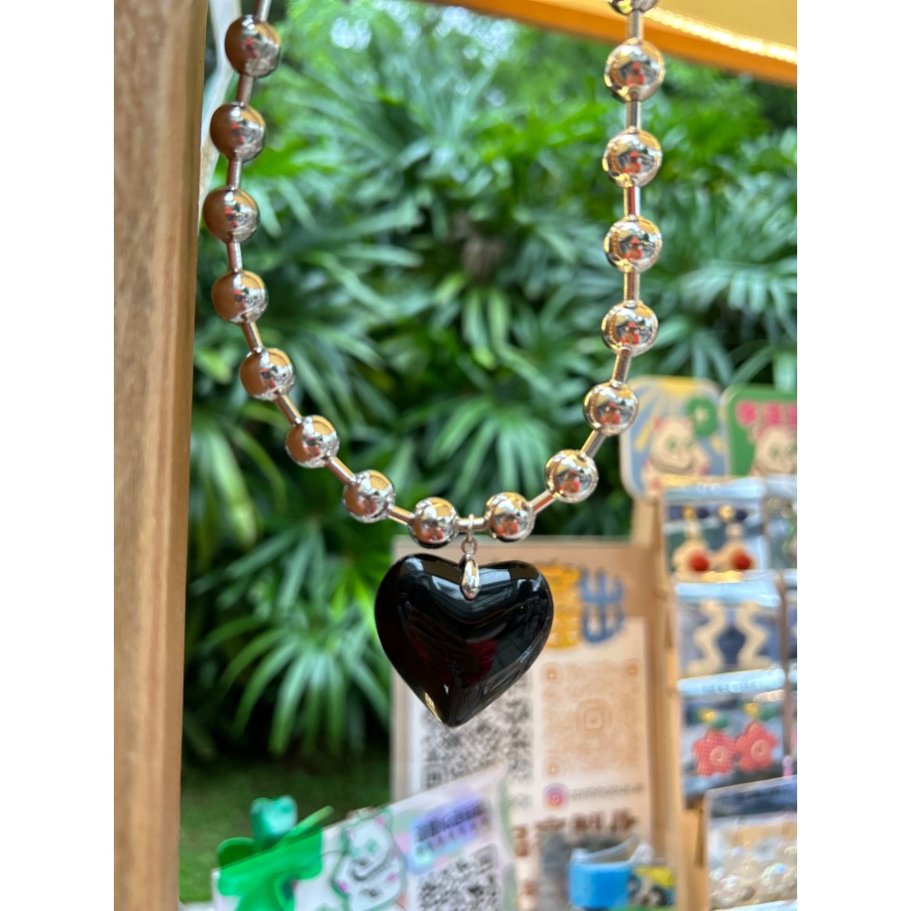 日系 銀色珠珠 特殊扣環 愛心鏈-細節圖3