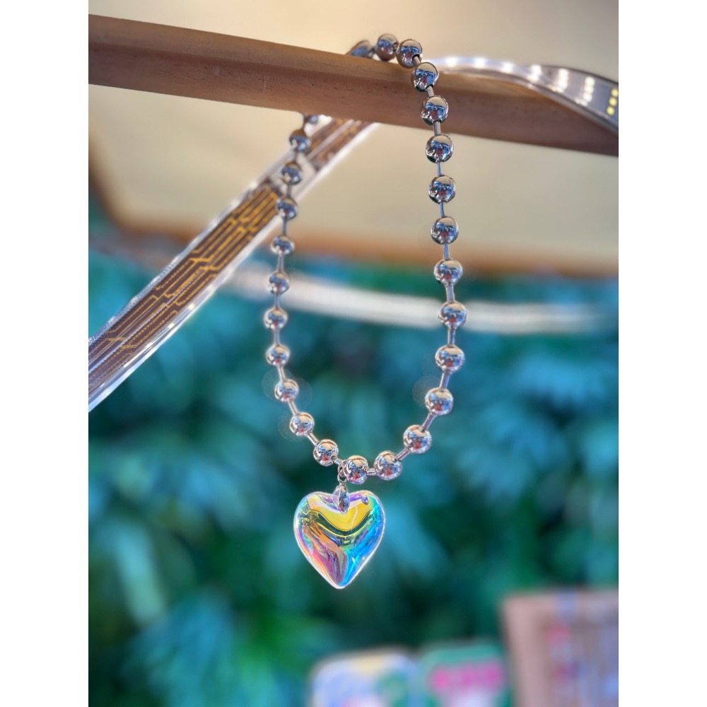 日系 銀色珠珠 特殊扣環 愛心鏈-細節圖4