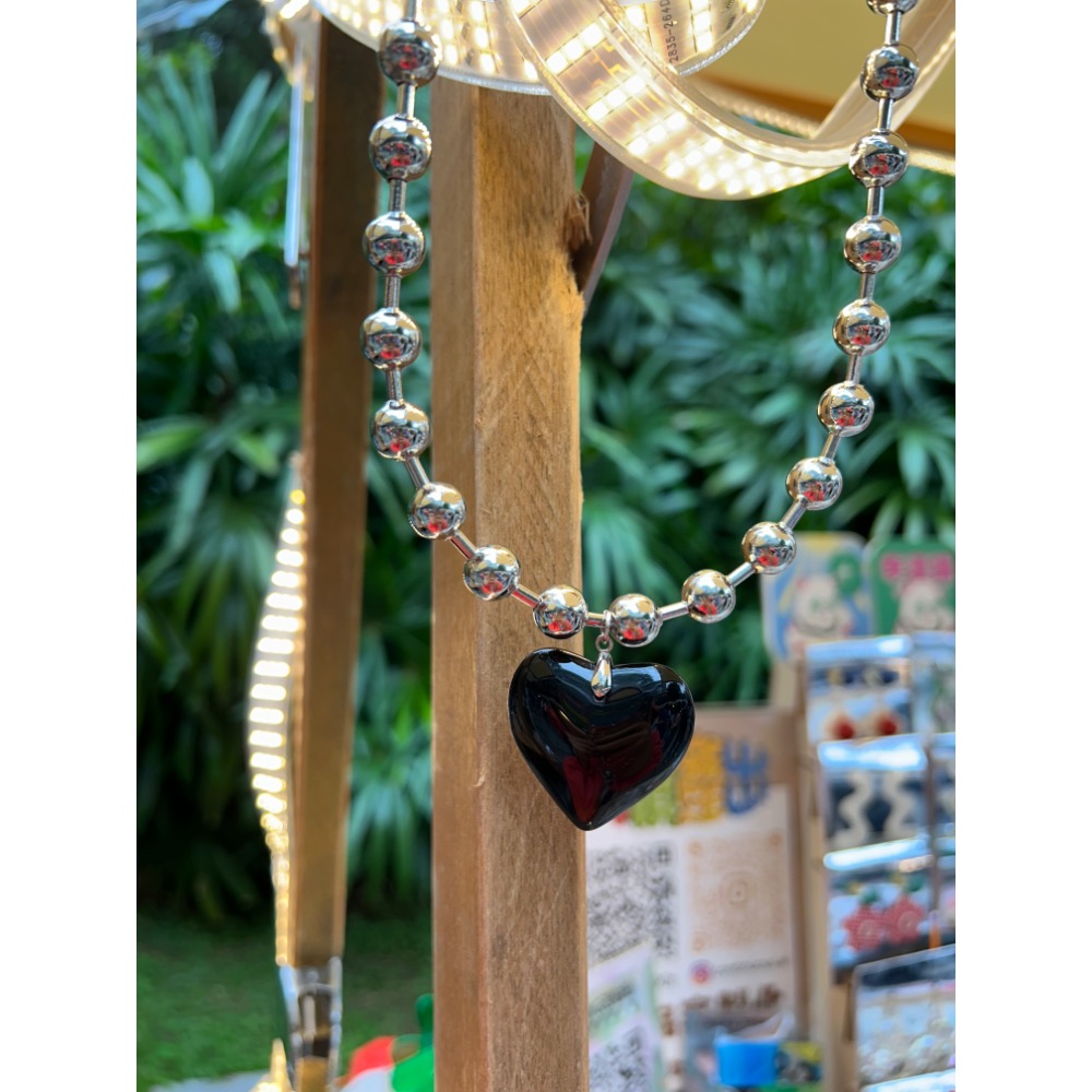 日系 銀色珠珠 特殊扣環 愛心鏈-細節圖5