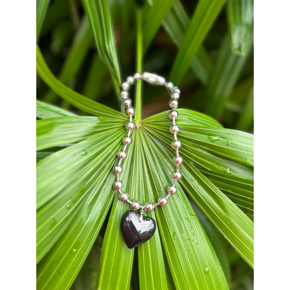 日系 銀色珠珠 特殊扣環 愛心鏈-細節圖6