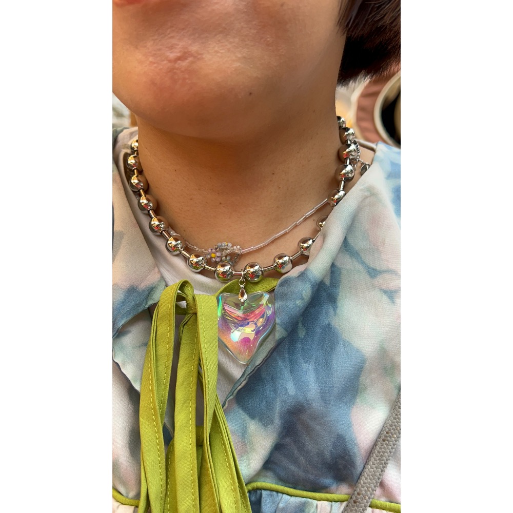 日系 銀色珠珠 特殊扣環 愛心鏈-細節圖8