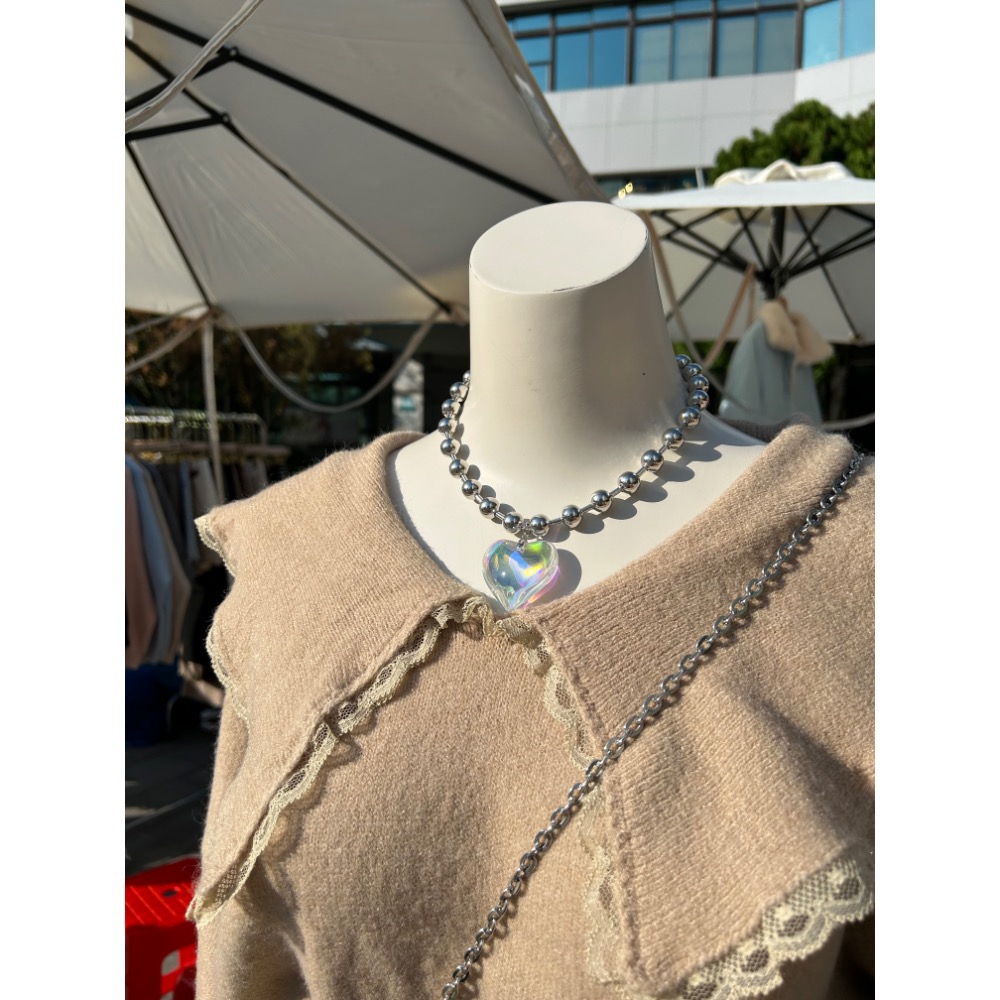 日系 銀色珠珠 特殊扣環 愛心鏈-細節圖9