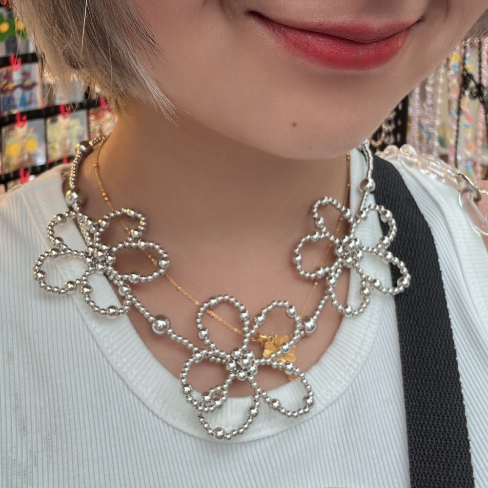 ＼重量級/日系 花朵 銀色/珍珠 項鍊-細節圖2