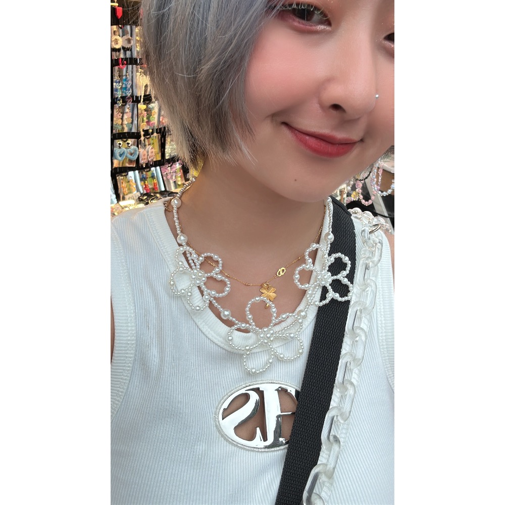 ＼重量級/日系 花朵 銀色/珍珠 項鍊-細節圖3