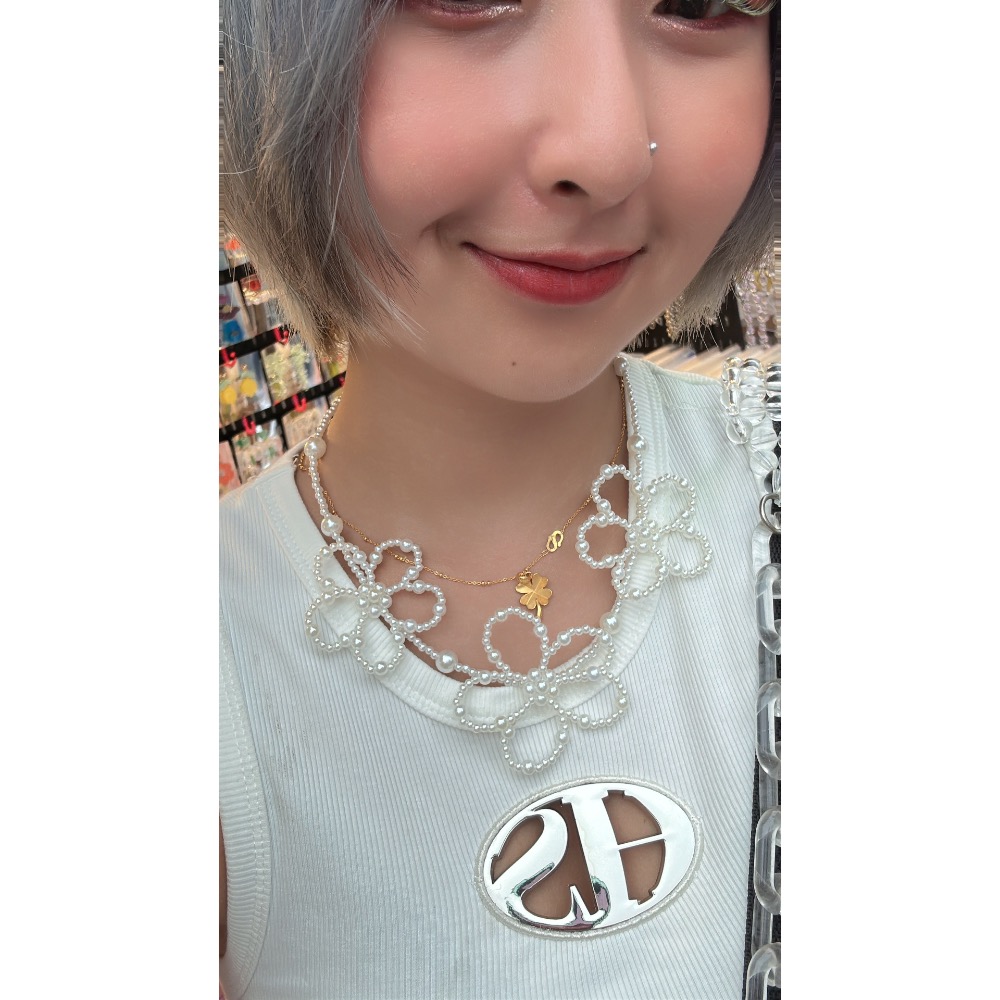 ＼重量級/日系 花朵 銀色/珍珠 項鍊-細節圖4