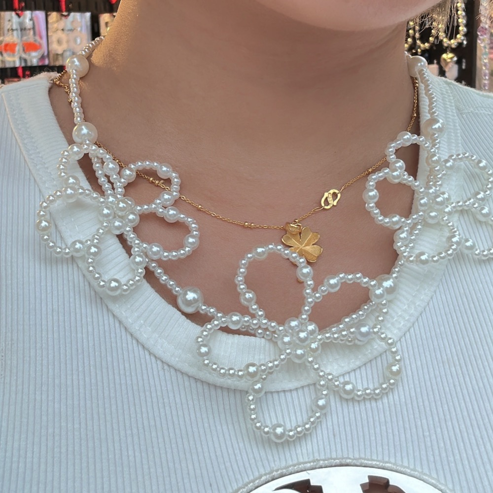 ＼重量級/日系 花朵 銀色/珍珠 項鍊-細節圖5