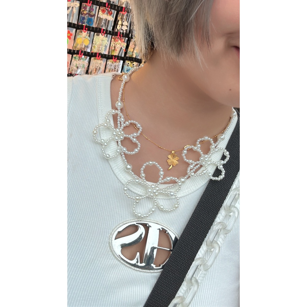 ＼重量級/日系 花朵 銀色/珍珠 項鍊-細節圖6