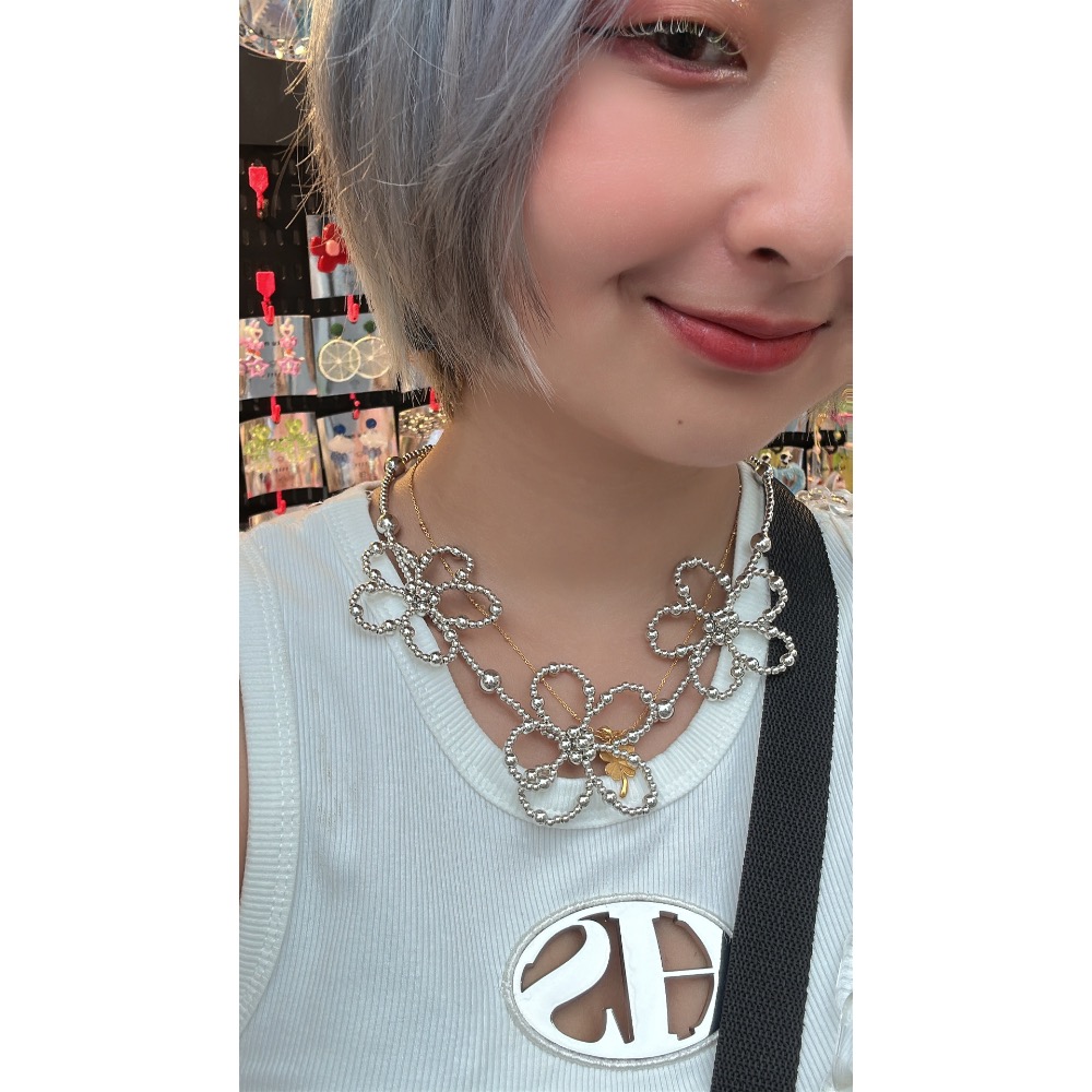 ＼重量級/日系 花朵 銀色/珍珠 項鍊-細節圖8