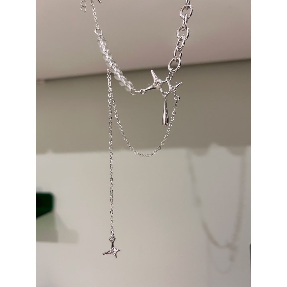 星芒 鎖鏈 透明珠珠項鍊-細節圖2