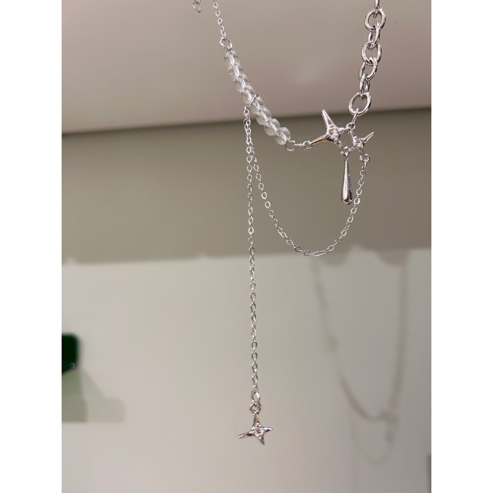 星芒 鎖鏈 透明珠珠項鍊-細節圖3