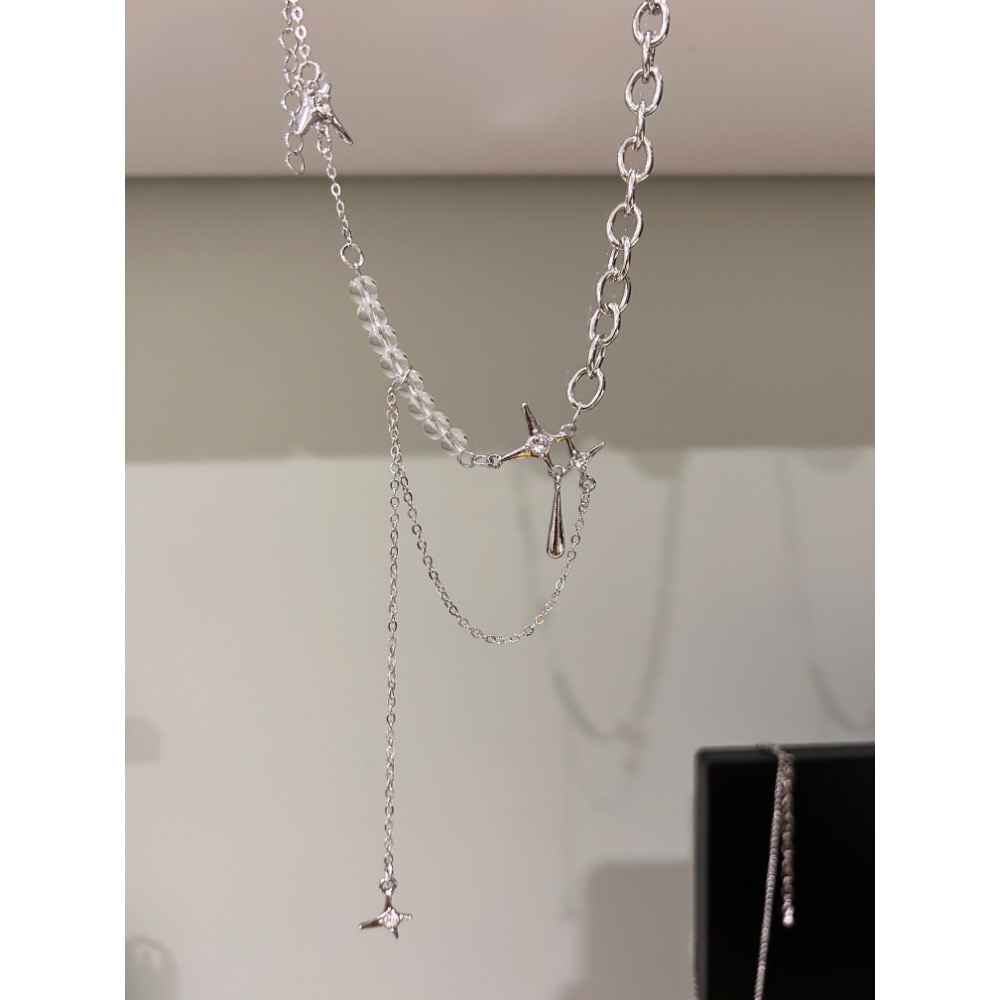 星芒 鎖鏈 透明珠珠項鍊-細節圖4