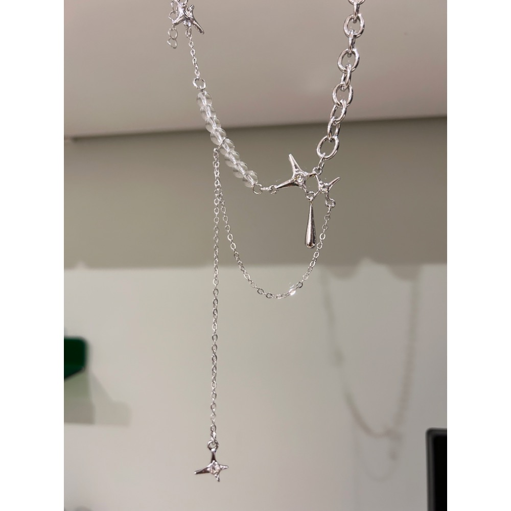 星芒 鎖鏈 透明珠珠項鍊-細節圖5