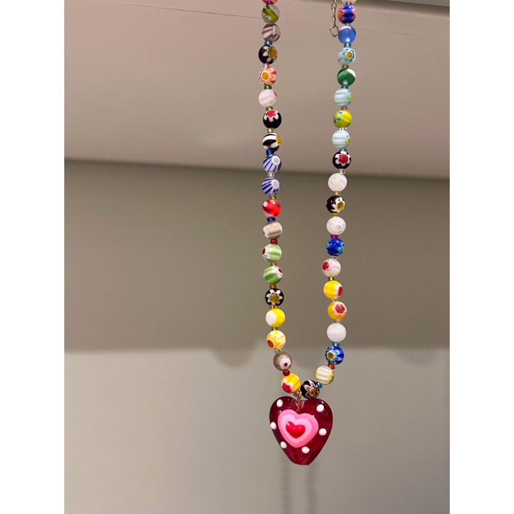 彩色愛心珠珠項鍊-細節圖2